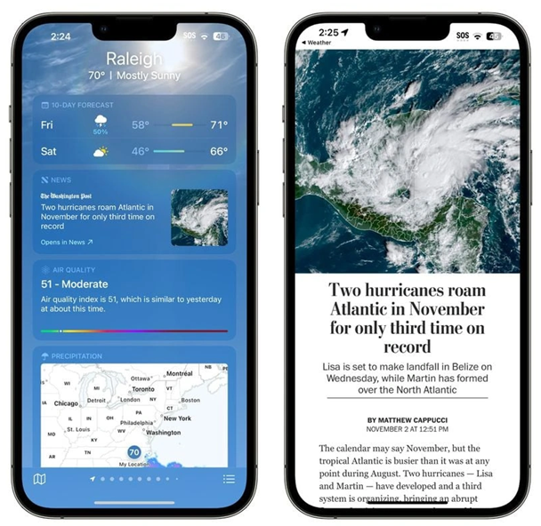 曲阳苹果14维修分享iPhone 14手机如何看天气时顺带看新闻 